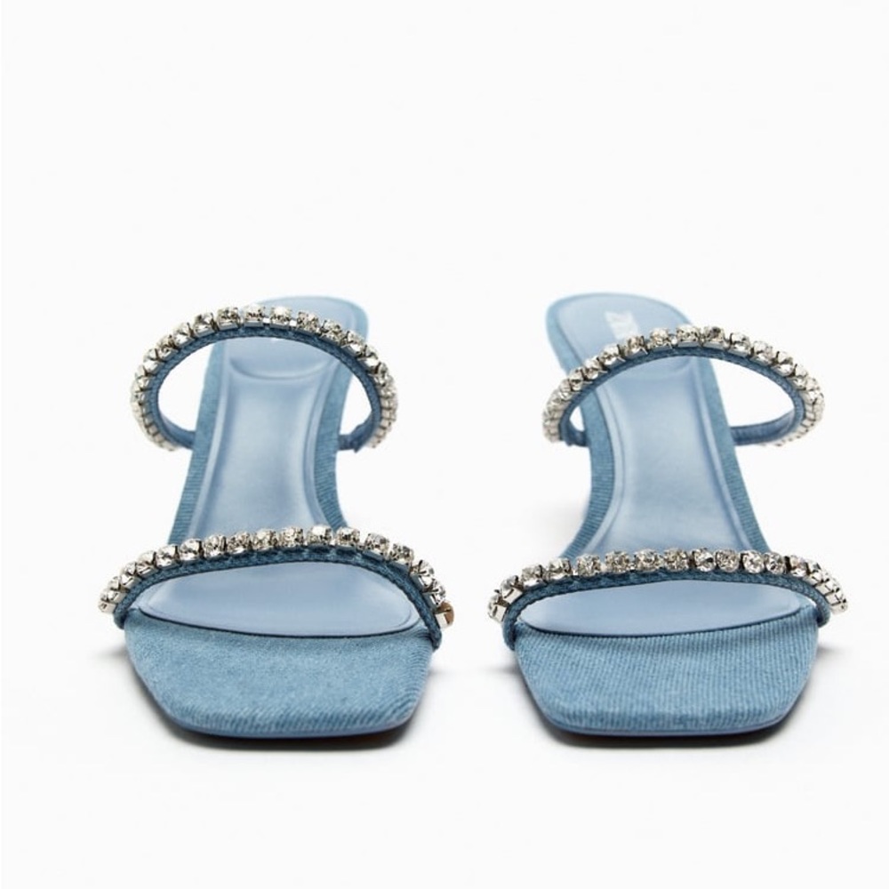 Zara Rhinestone Heeled Denim Sandals - Picture 4 of 6